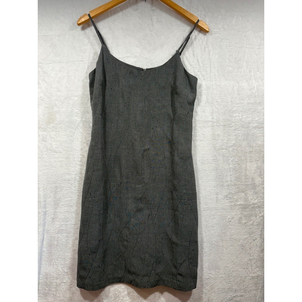 Express Vintage Gray Glitter Wave Mini Dress Spaghetti Strap Sheath Size 3/4